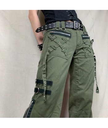 Baggy Gothic Cargo Pants with Zipper in Green for Alternative Styles | Discover Now! pas cher 