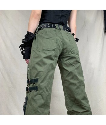 Baggy Gothic Cargo Pants with Zipper in Green for Alternative Styles | Discover Now! pas cher 