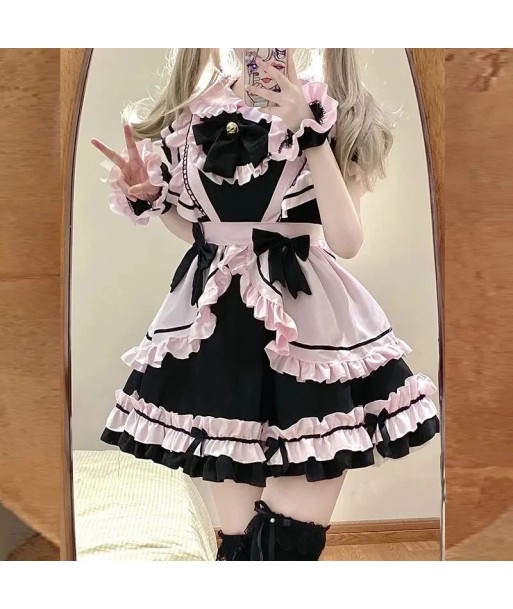 Kawaii Gothic Lolita Dress Black-Pink Maid brillant des détails fins