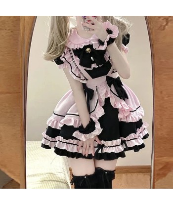 Kawaii Gothic Lolita Dress Black-Pink Maid brillant des détails fins