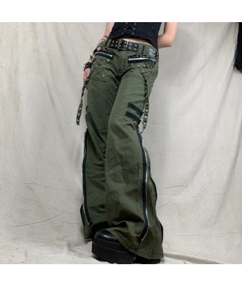 Baggy Gothic Cargo Pants with Zipper in Green for Alternative Styles | Discover Now! pas cher 