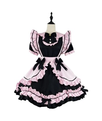 Kawaii Gothic Lolita Dress Black-Pink Maid brillant des détails fins