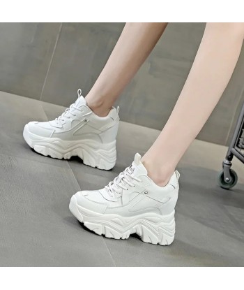 Chunky Y2K white sneakers made of real leather Comparez plus de prix