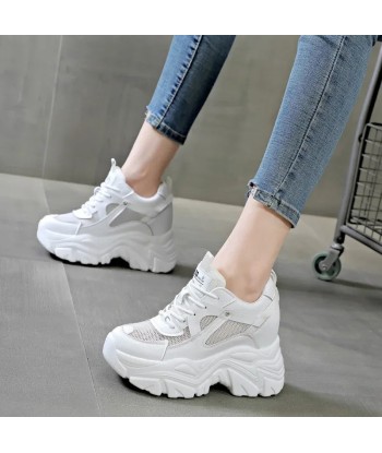 Chunky Y2K white sneakers made of real leather Comparez plus de prix