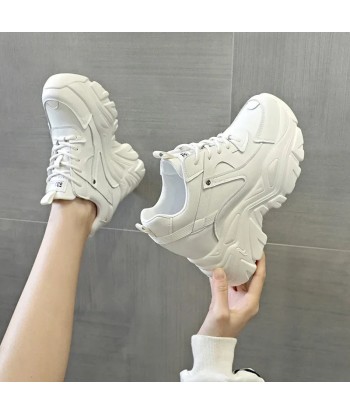 Chunky Y2K white sneakers made of real leather Comparez plus de prix