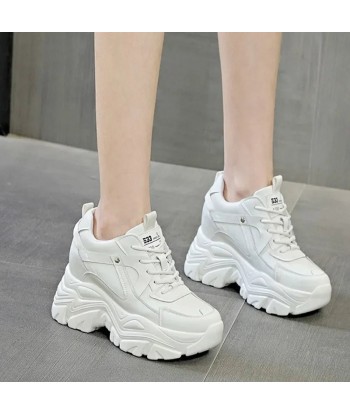 Chunky Y2K white sneakers made of real leather Comparez plus de prix