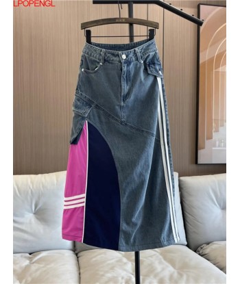 Denim Midi Dress for Women Casual Streetwear with Colorful Combinations paiement sécurisé