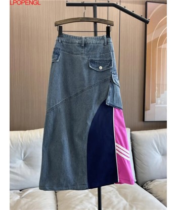 Denim Midi Dress for Women Casual Streetwear with Colorful Combinations paiement sécurisé