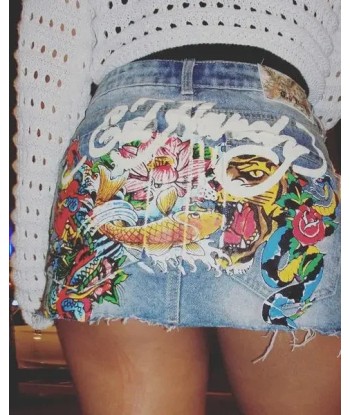 Y2K Denim Skirt with Colorful Print for the Unique Les magasins à Paris