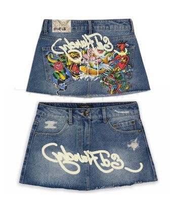 Y2K Denim Skirt with Colorful Print for the Unique Les magasins à Paris