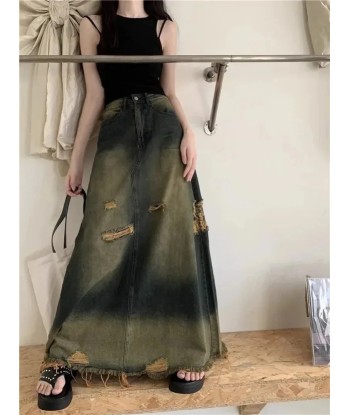 Grunge Women's Maxi Skirt in Used Look with High Cut meilleur choix