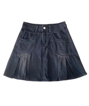 Gray Denim Pleated Mini Skirt for an Impressive Grunge Style Venez acheter