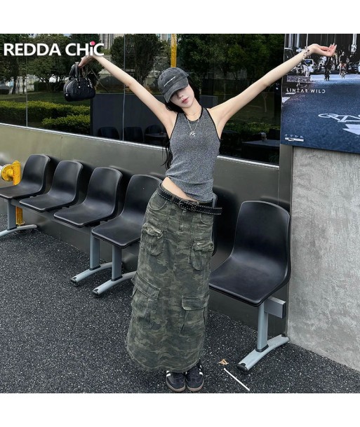 90s Retro Camouflage Maxi Skirt with Pockets Acubi Trend Fashion pour bénéficier 