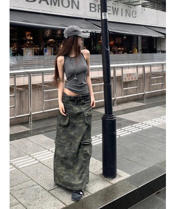 90s Retro Camouflage Maxi Skirt with Pockets Acubi Trend Fashion pour bénéficier 