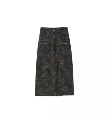 90s Retro Camouflage Maxi Skirt with Pockets Acubi Trend Fashion pour bénéficier 