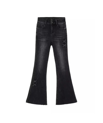 Gothic Flared Jeans with Bows and Raw Edge Hem pas cheres