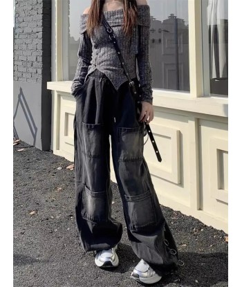 Black Gothic jeans with wide leg and cargo pockets hantent personnes