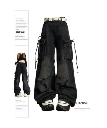 Cargo Jeans in Gothic Style with Wide Leg Cut and High Waist livraison gratuite