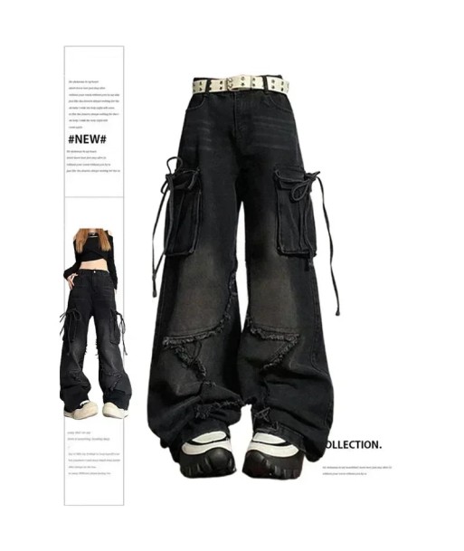 Cargo Jeans in Gothic Style with Wide Leg Cut and High Waist livraison gratuite