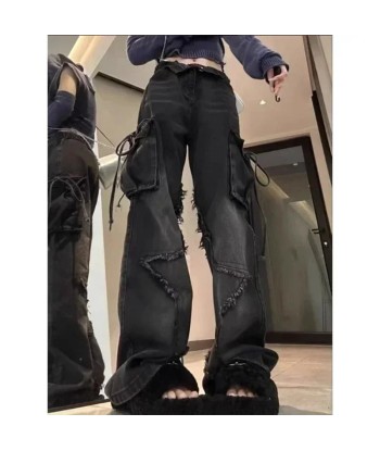 Cargo Jeans in Gothic Style with Wide Leg Cut and High Waist livraison gratuite