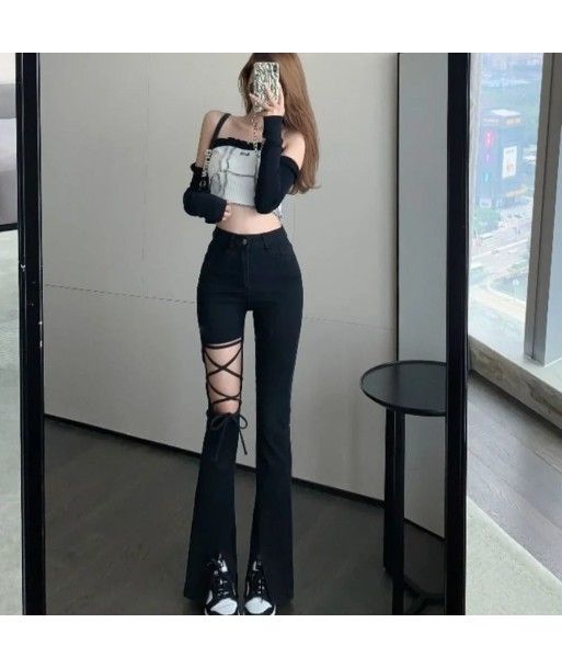 Black ripped trousers with lacing – E-Girl aesthetic destockage