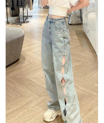 Women’s High-Waist Jeans with Unique Cutouts in Indie Style store