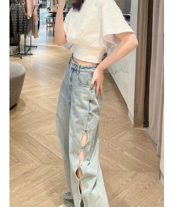 Women’s High-Waist Jeans with Unique Cutouts in Indie Style store