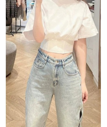 Women’s High-Waist Jeans with Unique Cutouts in Indie Style store