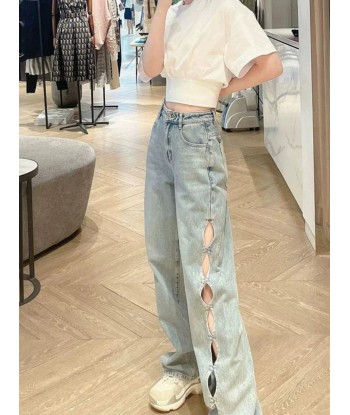 Women’s High-Waist Jeans with Unique Cutouts in Indie Style store