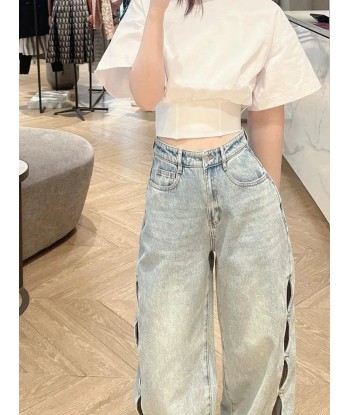 Women’s High-Waist Jeans with Unique Cutouts in Indie Style store