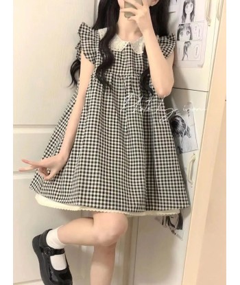 New checked Lolita summer dress without sleeves à prix réduit toute l'année