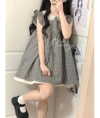 New checked Lolita summer dress without sleeves à prix réduit toute l'année