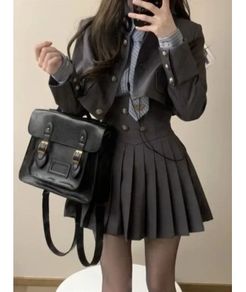 3-piece E-girl Rock Set: Short Coat, Pleated Skirt & Striped Shirt Par le système avancé 