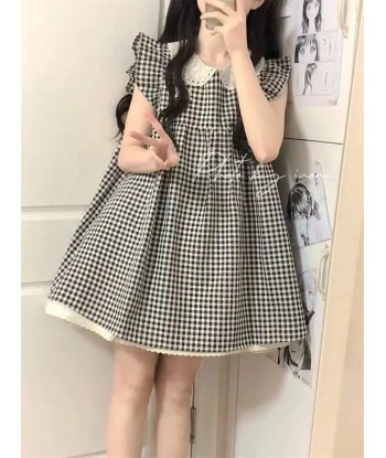 New checked Lolita summer dress without sleeves à prix réduit toute l'année