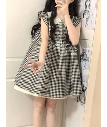 New checked Lolita summer dress without sleeves à prix réduit toute l'année