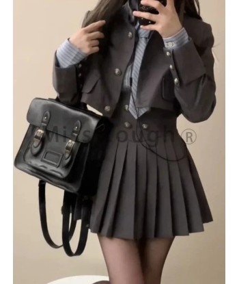 3-piece E-girl Rock Set: Short Coat, Pleated Skirt & Striped Shirt Par le système avancé 