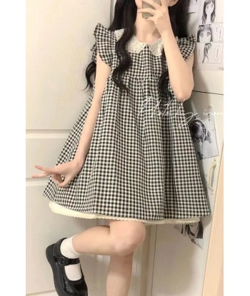 New checked Lolita summer dress without sleeves à prix réduit toute l'année