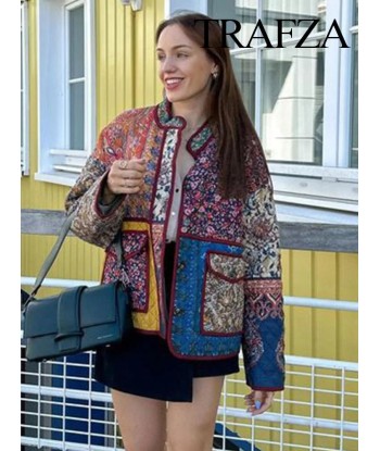 Ethno-Boho Women's Jacket with Floral Print and Contrast Pockets 2024 de la marque