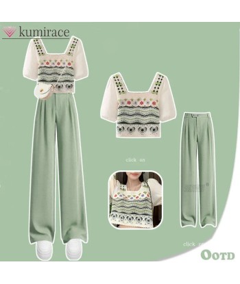 Summery Indie Outfit Trendy Knit Vest with Wide Pants sélection de produits