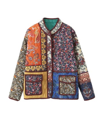 Ethno-Boho Women's Jacket with Floral Print and Contrast Pockets 2024 de la marque