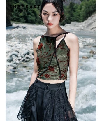 Grunge Crop Top with Backless Design and Floral Pattern for Summer online