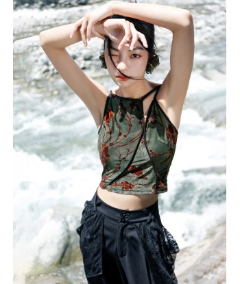 Grunge Crop Top with Backless Design and Floral Pattern for Summer online