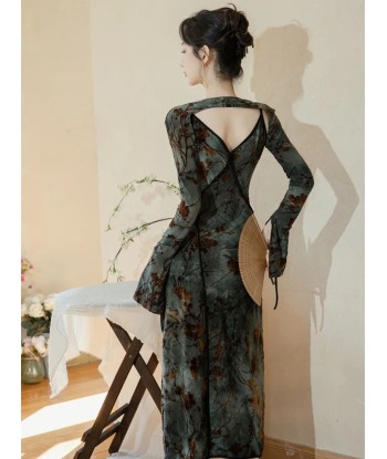 Chinese Flower Jacquard Dress brillant des détails fins