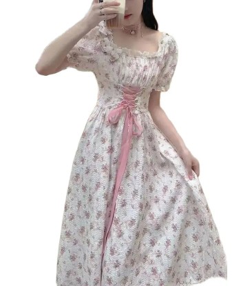 Romantic flower dress with puff sleeves & lacing in cottagecore style 50-70% off 