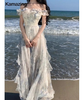 Romantic Boho Long Dress with Ruffles and Floral Pattern for Summer pas chere