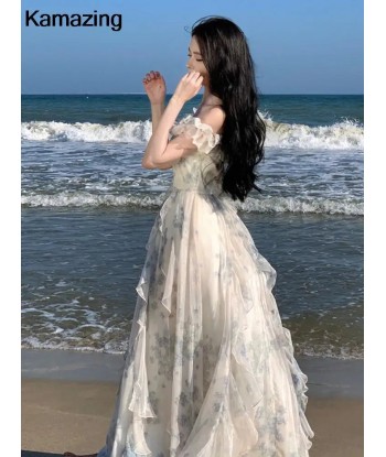 Romantic Boho Long Dress with Ruffles and Floral Pattern for Summer pas chere