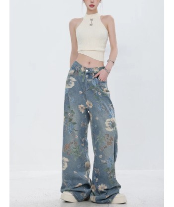 Flower Denim Pants in Soft Girl Style with Wide Leg votre