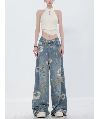 Flower Denim Pants in Soft Girl Style with Wide Leg votre