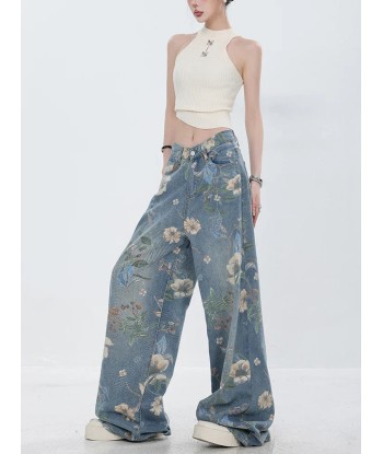 Flower Denim Pants in Soft Girl Style with Wide Leg votre