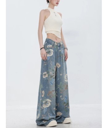 Flower Denim Pants in Soft Girl Style with Wide Leg votre